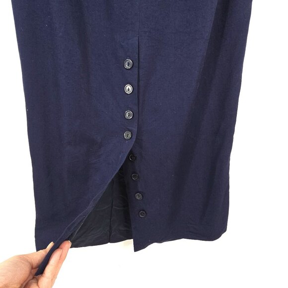 Vintage Preston York Navy Blue Maxi Pencil BUtton Down Slit Nautical Skirt - Picture 3 of 9